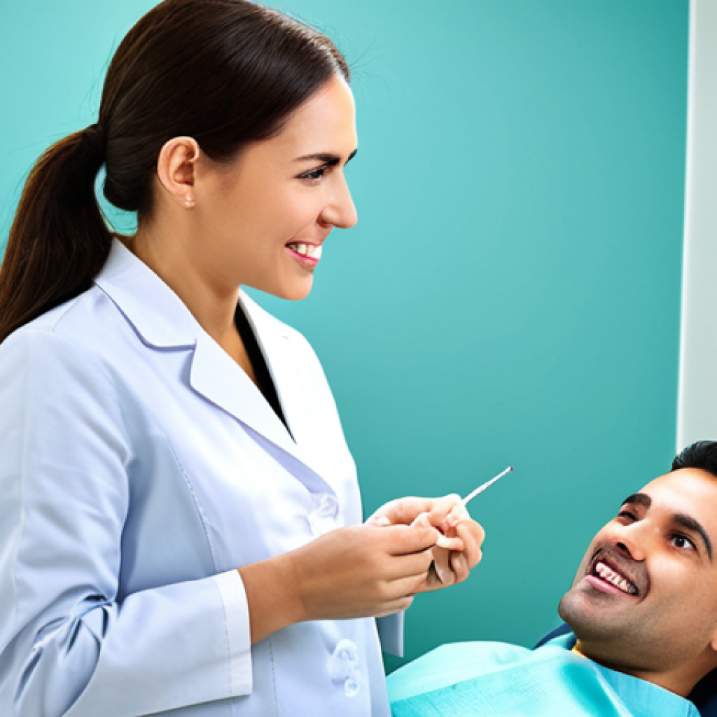 임플란트 수술 시 마취 방법 - **Prompt:** A dentist explaining implant anesthesia options to a fully clothed patient in a modern d...