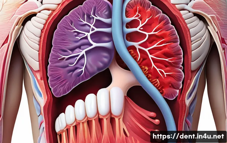 잇몸 질환과 심혈관 질환의 관계 - **Image Prompt: The Silent Threat of Gum Inflammation Spreading Systemically**
A conceptual medi...