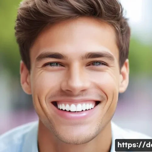 Home 28 잇몸 미백 치료와 효과 - A close-up portrait of a young adult, female or male, with a wide, confident, and genuine smile, sho...