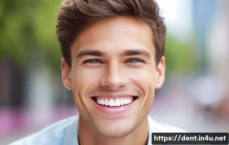 잇몸 미백 치료와 효과 - A close-up portrait of a young adult, female or male, with a wide, confident, and genuine smile, sho...