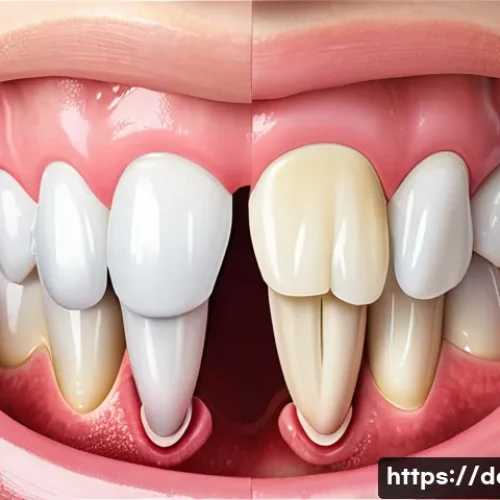 Home 27 치주염과 치은염의 차이점 - **A medical illustration comparing three stages of gum health.** On the left, a healthy gum section ...